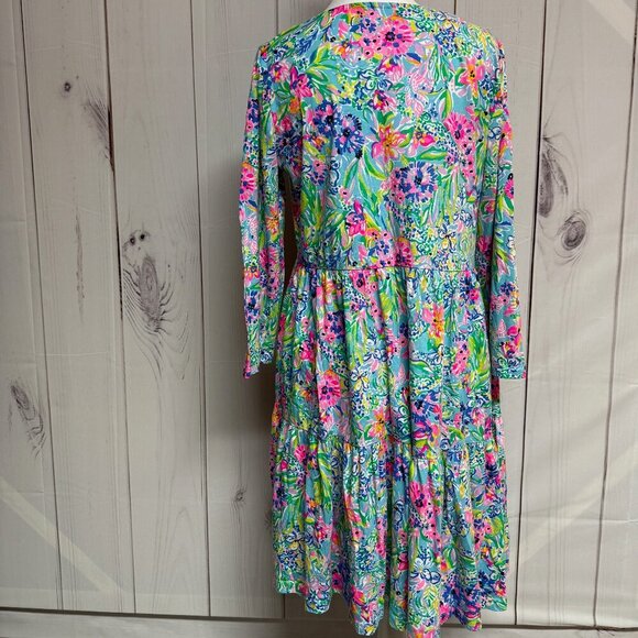 Lilly Pulitzer Geanna Tierred Swing Dress Amalfi Alligator Isle, Size M, EUC - Picture 2 of 9